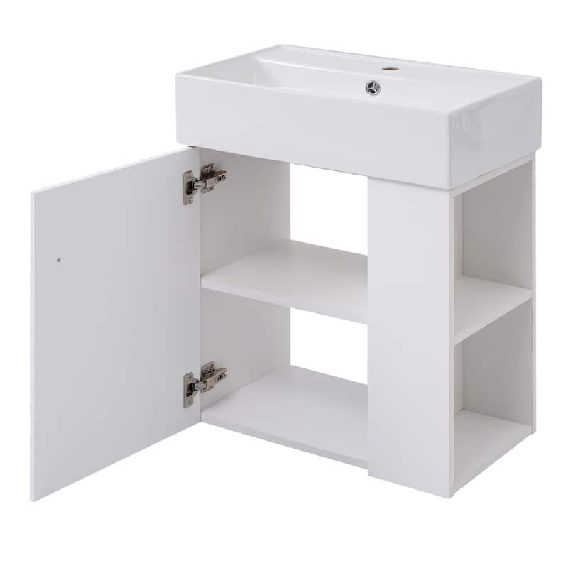 21.6" Floating Bathroom Vanity with Ceramic Basin ,Left Side Storage