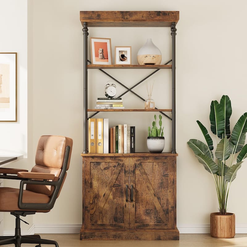 73''H Industrial Floor Standing Bookcase with Doors 5 Story Display Storage - Blue