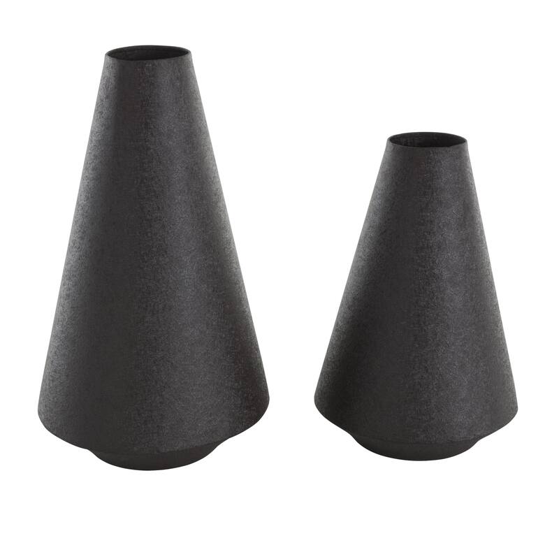 Metal Textured Cone Decorative Vase - Set of 2 Black - Roche River Decor