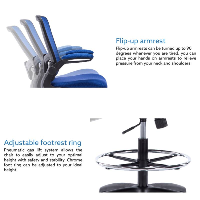 Serena Ergonomic Mesh Drafting Chair - Adjustable, Breathable Mesh, Lumbar Support, Ergonomic and Height Adjustable Flip-Top