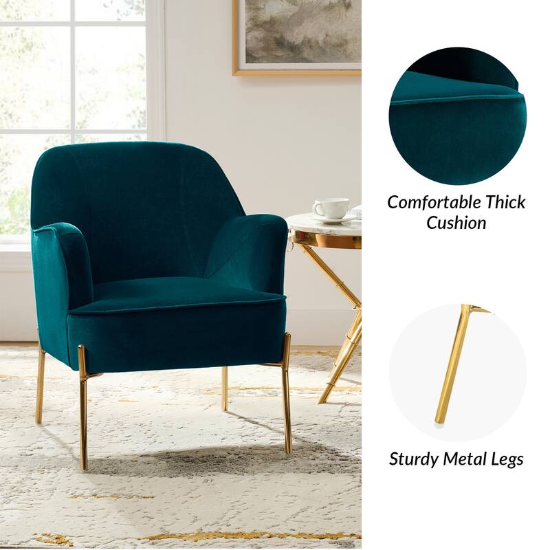 Nora Modern Velvet Accent Chair with Golden Metal Legs Set of 2 by HULALA HOME