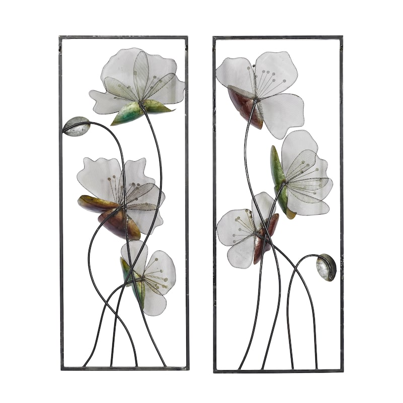 Metal Floral Home Wall Decor with Green and Orange Accents - Set of 2 Black - Roche River Decor