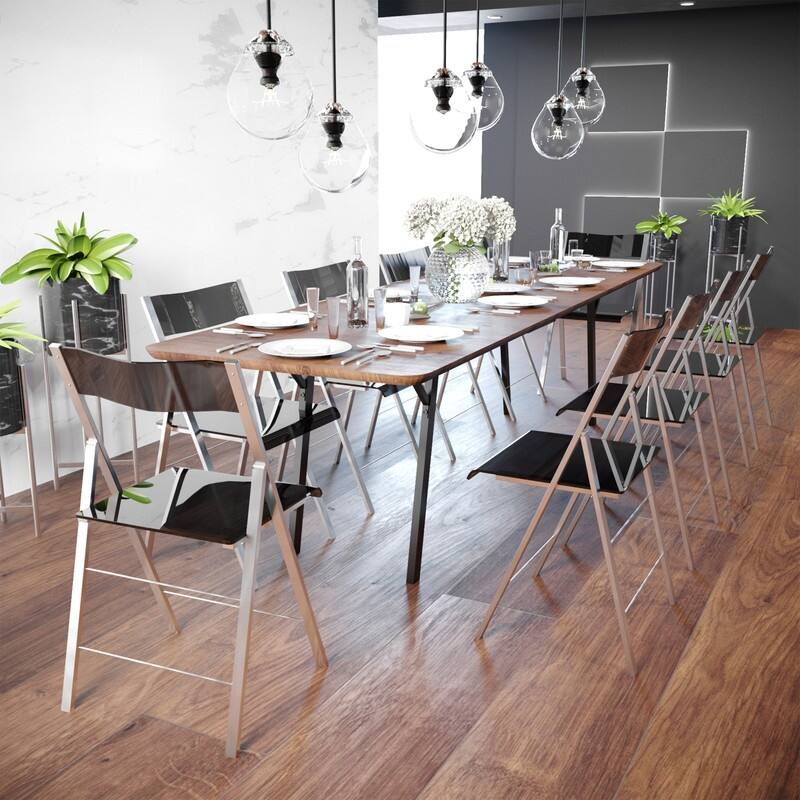 Menno Modern Acrylic Folding Dining Chairs with Stainless Steel Frames and Rubber Pads (Set of 2)