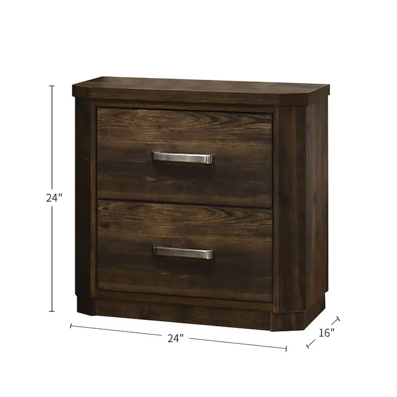 2 Drawers Wooden Nightstand in Rustic Walnut Finish
