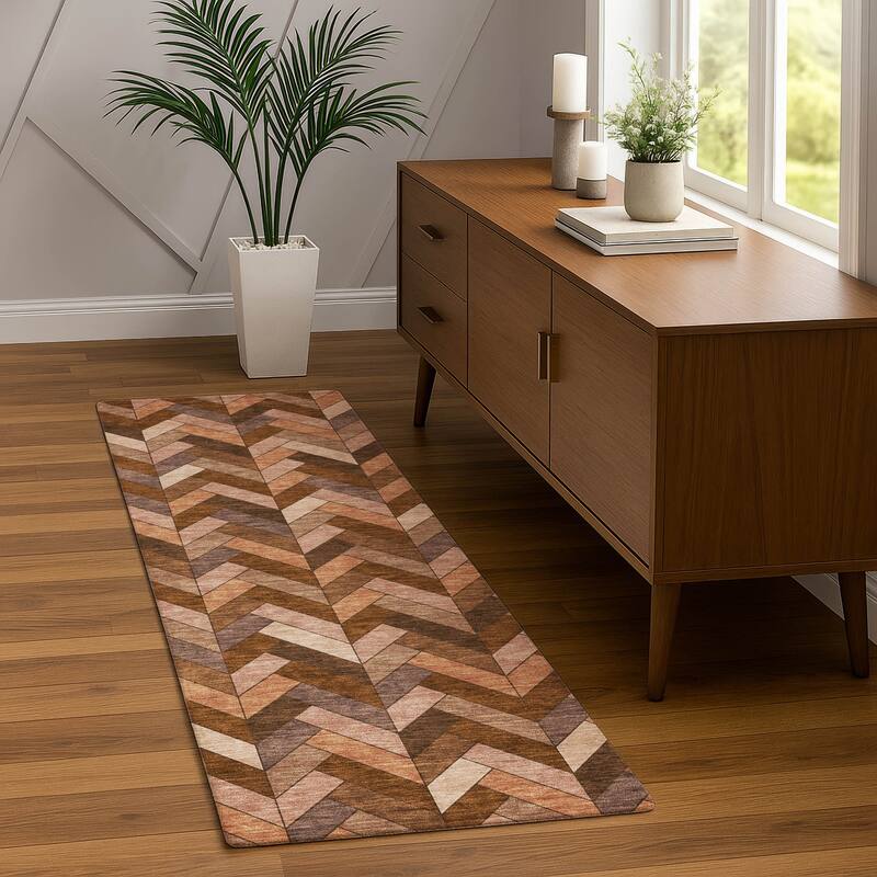 Machine Washable Indoor/ Outdoor Modern Chevron Chantille Rug