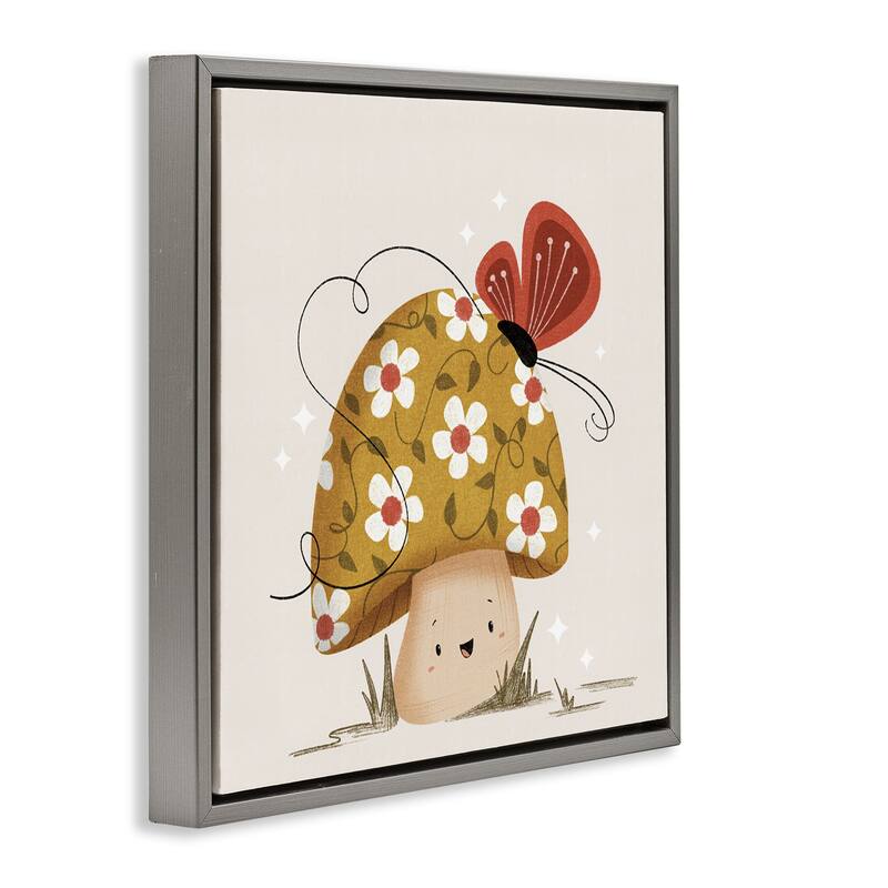 Stupell Happy Mushroom & Butterfly Framed Floater Canvas Wall Art Design By Sarah Hickman