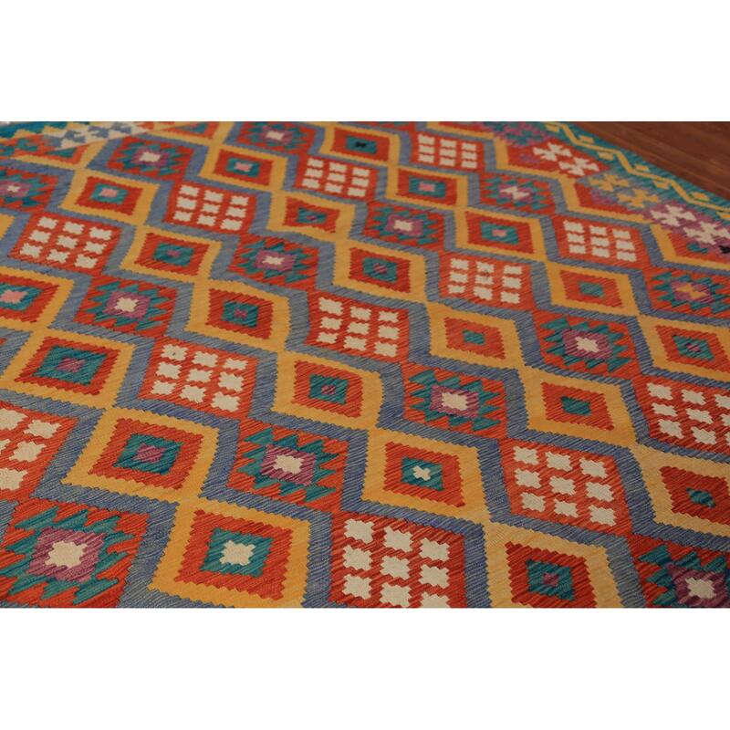 South Western Style Kilim Oriental Area Rug Hand-Woven Wool Carpet - 8'4"x 9'8"