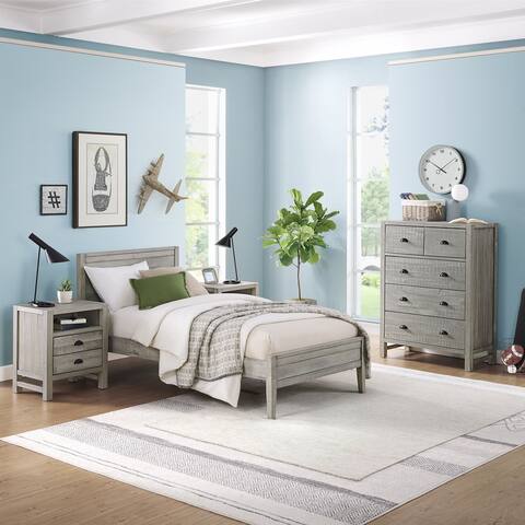 Windsor 4-Piece Bedroom Set with Panel Twin Bed, 2 Nightstands, and 5-Drawer Chest
