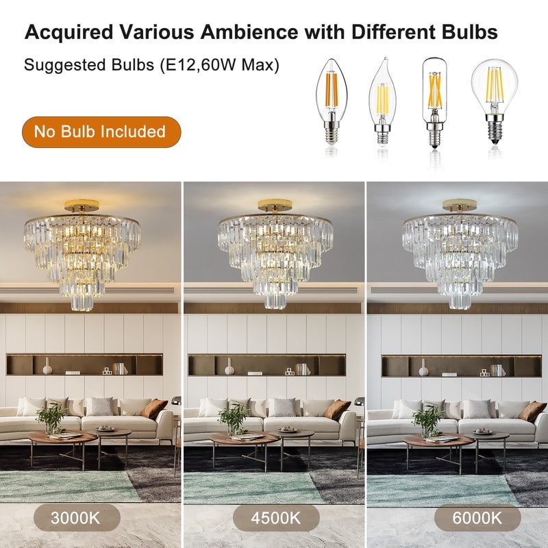 Luxurious Gold Crystal Chandelier, Five-Tier Round Semi-Flush Mount Ceiling Light Fixture, Spacious Modern Elegant Lighting .a