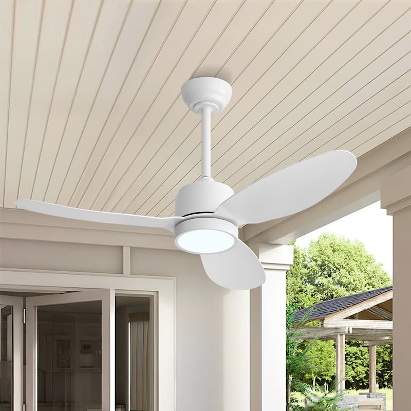 MLiAN 42 in 3 ABS Blades Indoor and Outdoor Ceiling Fan with Integrated LED and Remote Downrod - 42 - White
