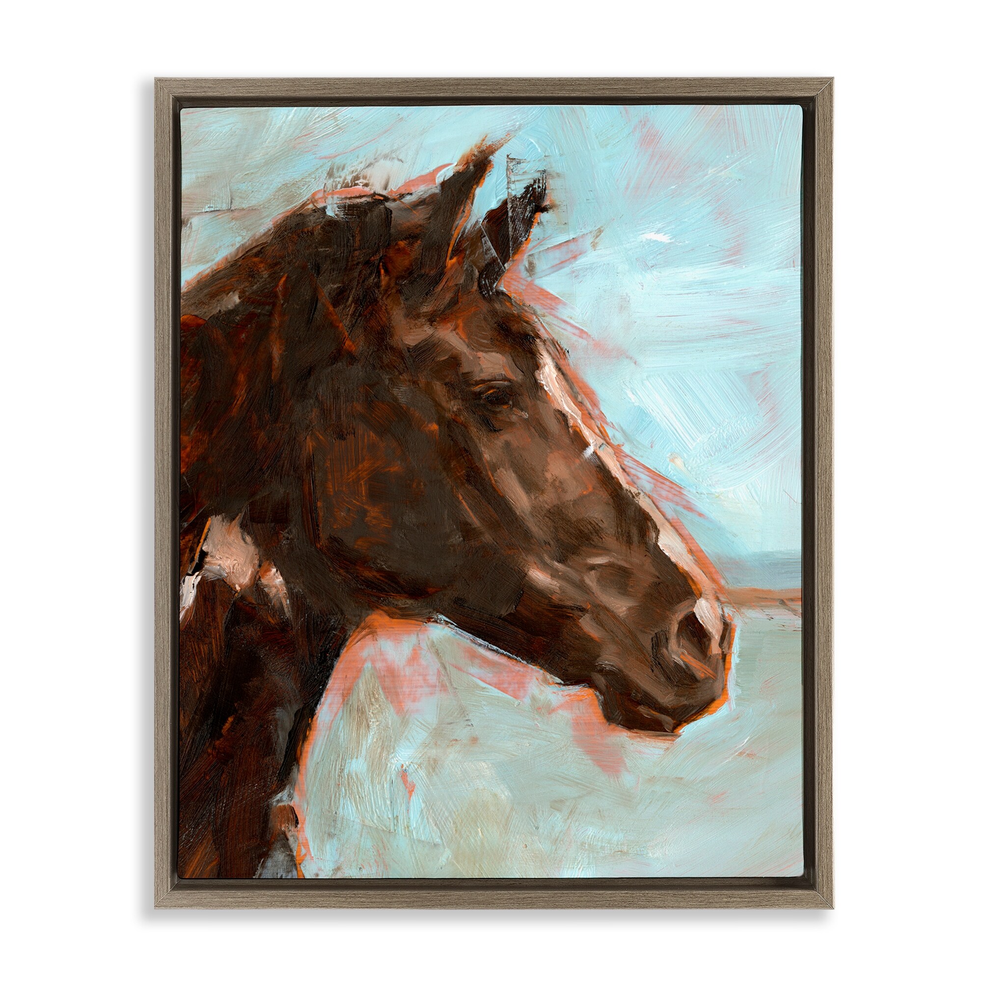 Stupell Brown Horse on Blue Framed Floater Canvas Wall Art Design By Ethan Harper