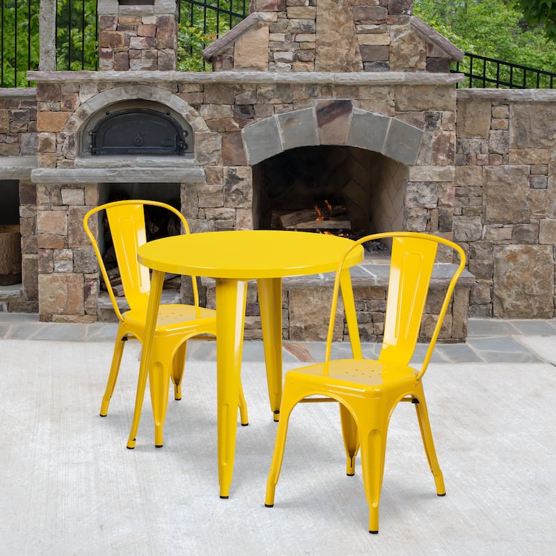 30-inch Round Metal Indoor-Outdoor Table Set - Yellow