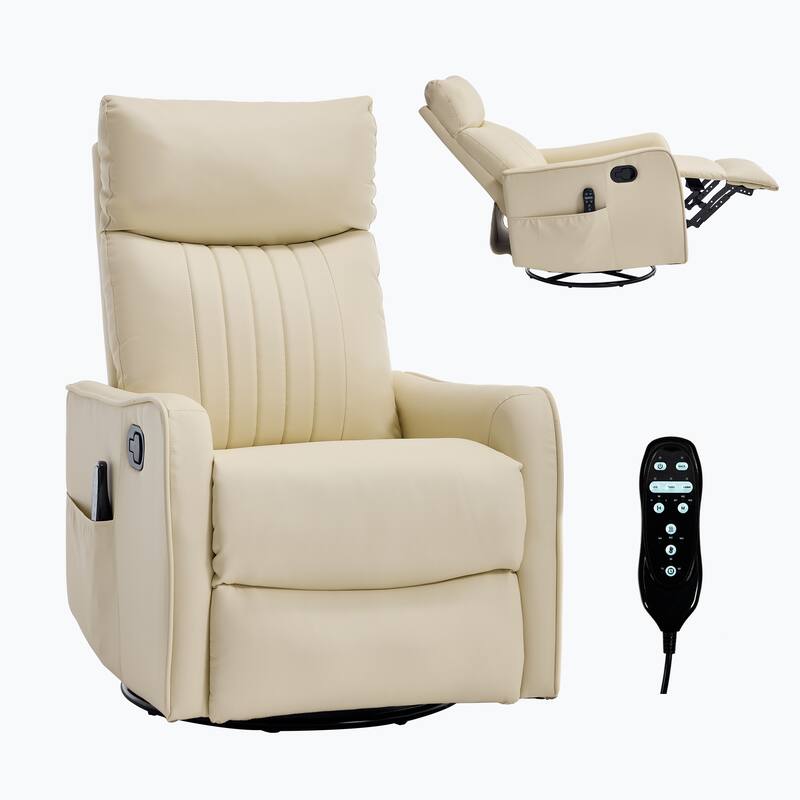 Heat Massage Manual Recliner Chair with Rocker and Swivel in Faux Leather for Living Room