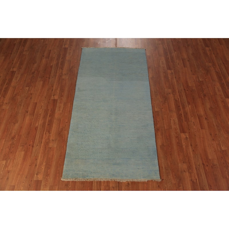 Light Blue Gabbeh Oriental Runner Rug Handmade Wool Carpet - 3'3" x 6'6"