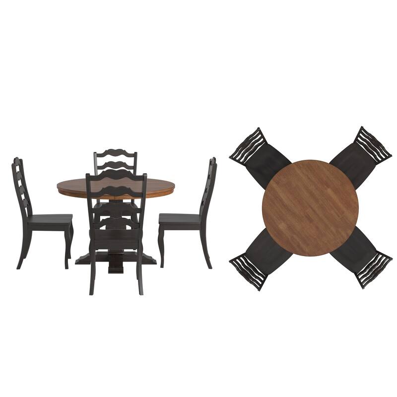 Ronda 45" Round Solid Wood Top Dining Set with French Ladder Back Chairs