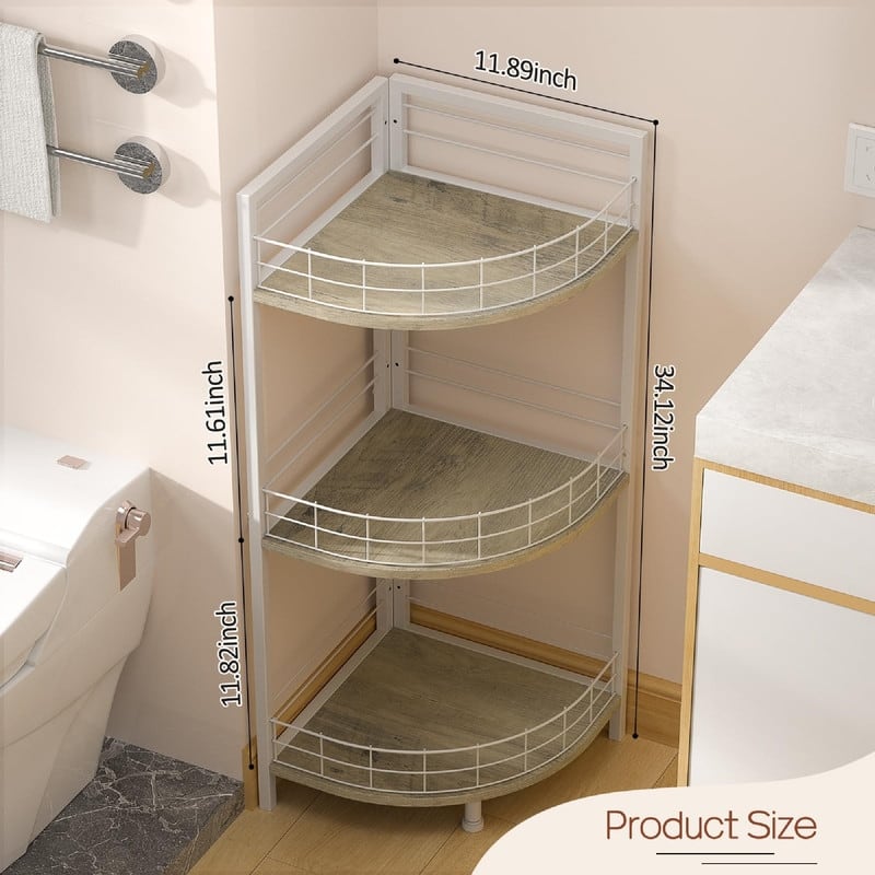 Bathroom Standing Shelf - 11.89"D x 11.89"W x 34.12"H
