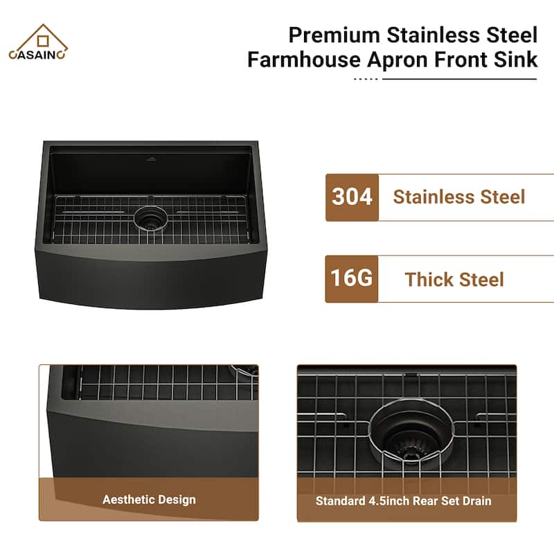 Stainless Steel 30 in. Single Bowl Farmhouse Apron Workstation Kitchen Sink with Brushed Nickel Faucet and Accessories