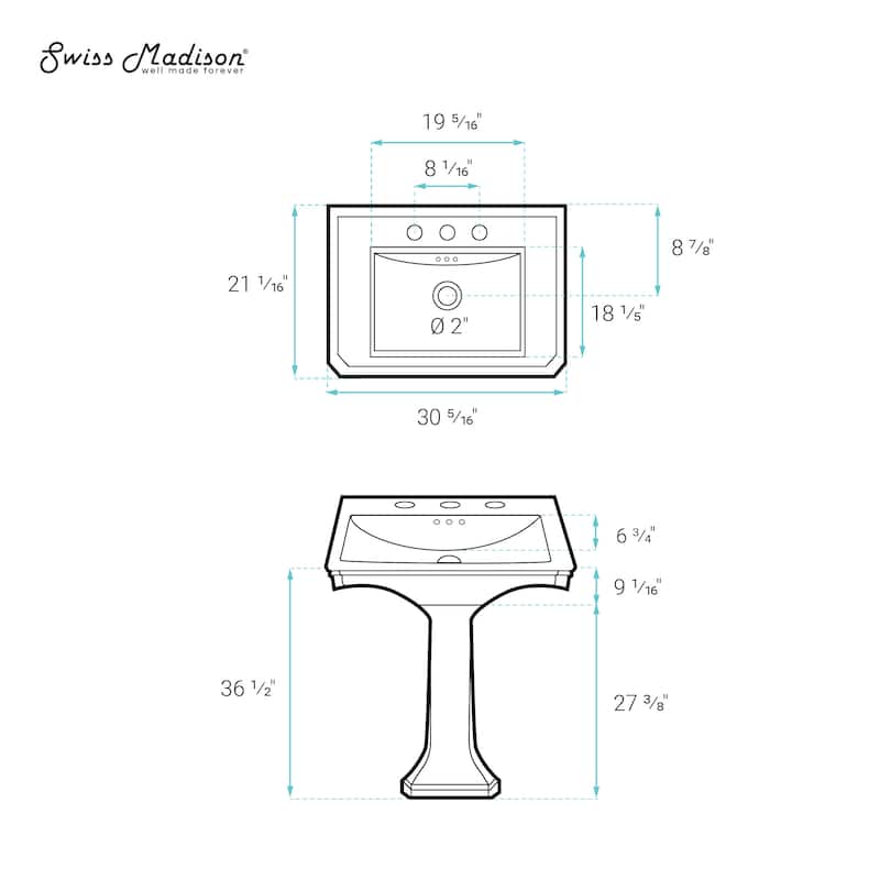 Lausanne Two-Piece Pedestal Sink - 66.73" x 30.71" 42.13"