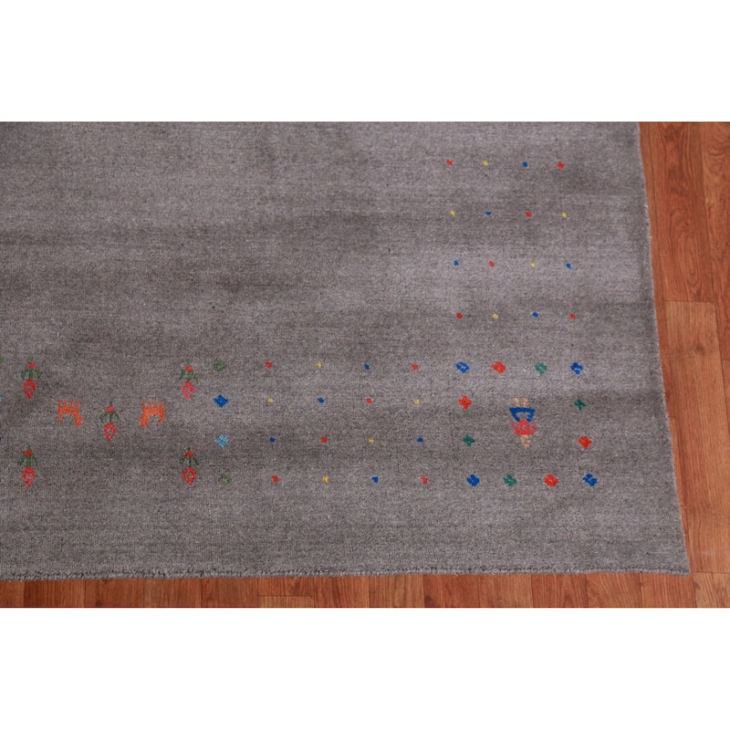 Hand Knotted Oriental 100% Wool Carpet Tribal Tribal Greys & Charcoal Gabbeh Area Rug - 9' 11'' X 8' 1''