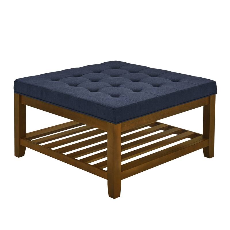 Coffee table with tufted linen upholstery