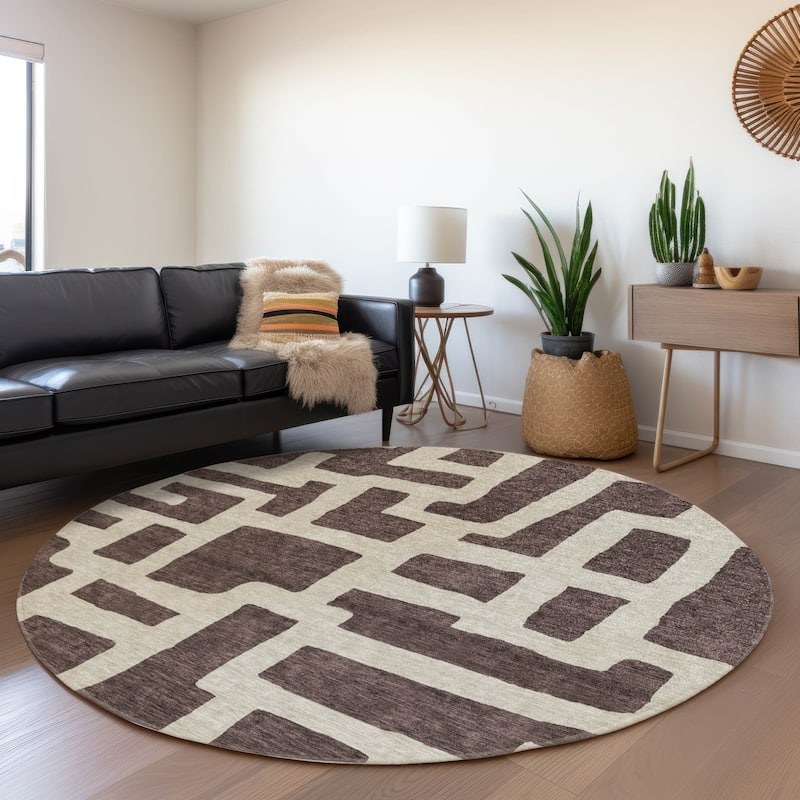 Premium Washable Super Soft Geo Maze Mayfield Rug - Fudge - 8' x 8'