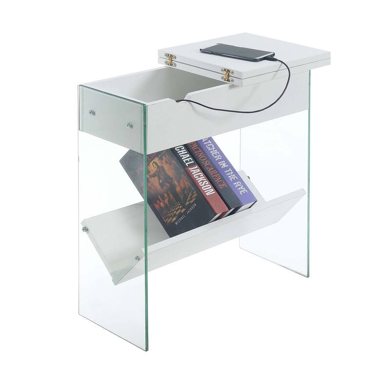 Convenience Concepts SoHo Glass Flip Top End Table with Charging Station and Shelf