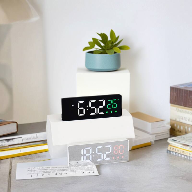 Triple Alarm Clock for Bedroom, Big Numbers Display, Dimmable, Temperature, 12/24H for Deep Sleepers 6.3 x 2.4 x 1 inch