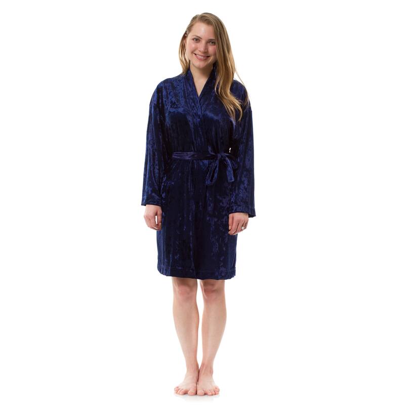Leisureland Women's Luxurious Velvet Bathrobe - Navy Blue