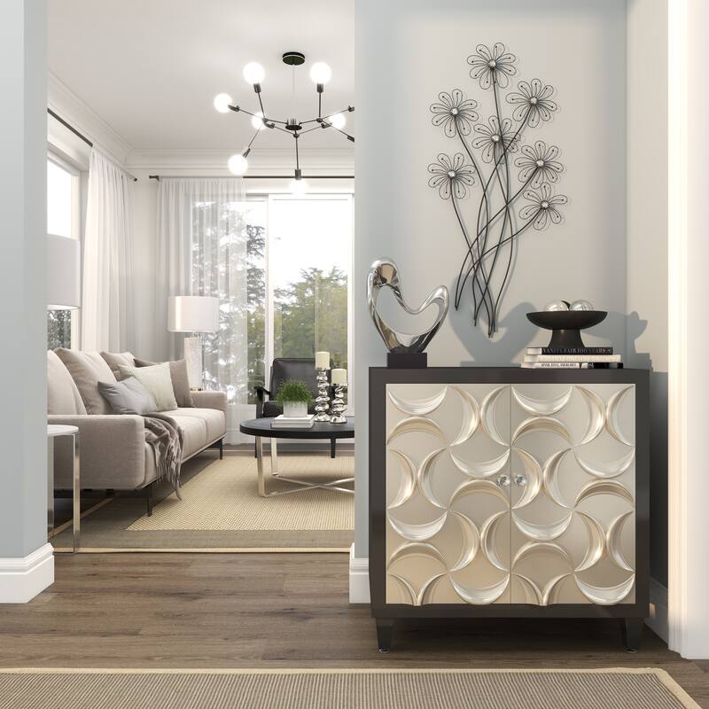 Black Metal 3D Wire Floral Home Wall Decor with Crystal Embellishments