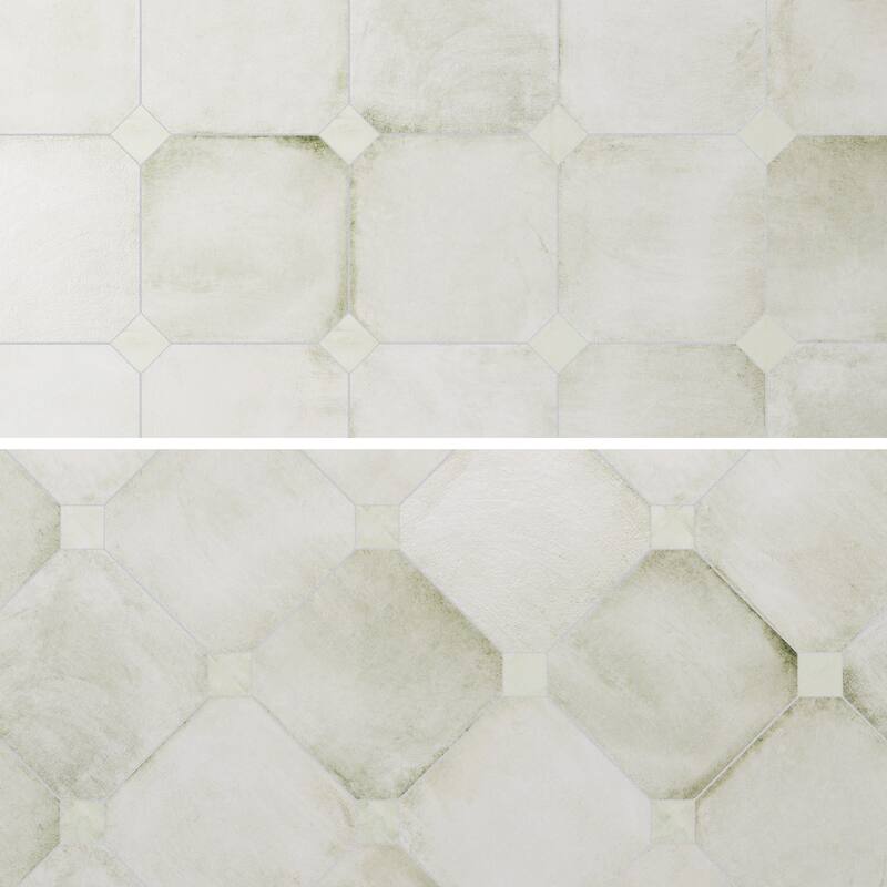 Merola Tile Laverton Octagon Nieve with Taco Nieve 7-7/8" x 7-7/8" Porcelain Floor and Wall Tile