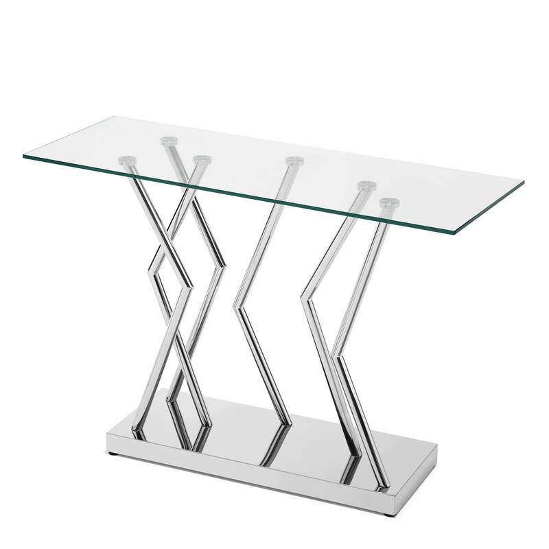Tempered Glass Top Console Table, Entryway Sofa Table with Metal Base - 43.3"L x 15.8"W x 29.9"H