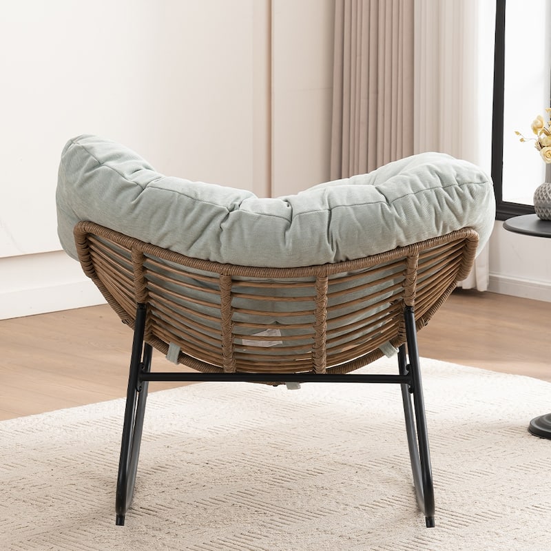 Wicker Rocking Chair Accent Chair with Ergonomic Design, Gentle Rocking Motion Lounge Chair for Living Room