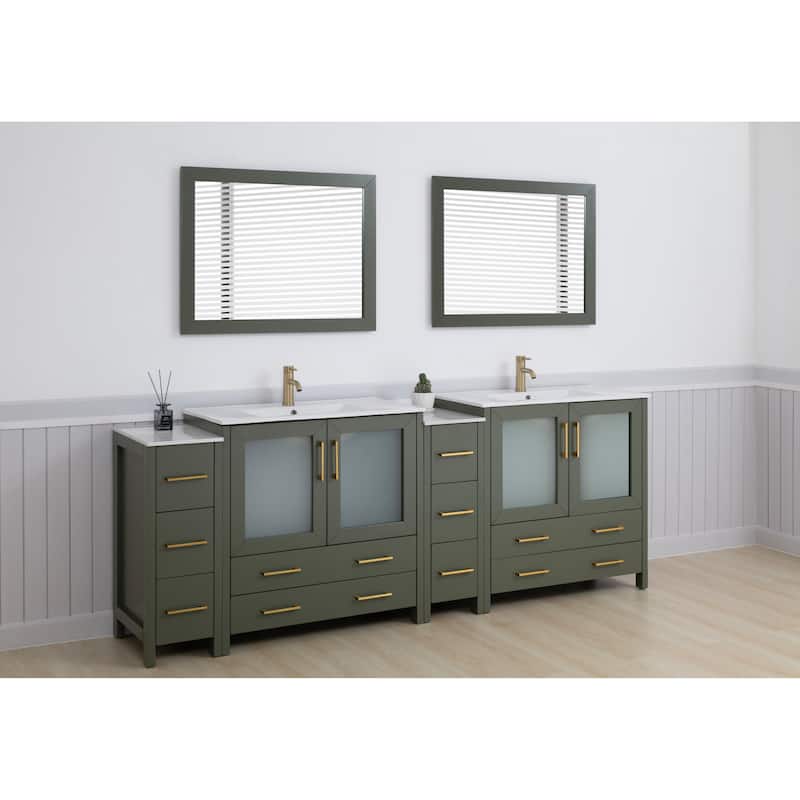 Vanity Art 96" Double Sink Bathroom Vanity Set 10 Dove-Tailed Drawers, 3 Cabinets, 2 Shelves Soft-Closing Doors with Free Mirror