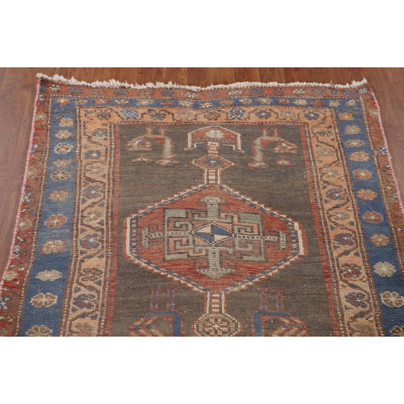 Tribal Ardebil Persian Vintage Runner Rug Handmade Wool Carpet - 3'3"x 11'1"