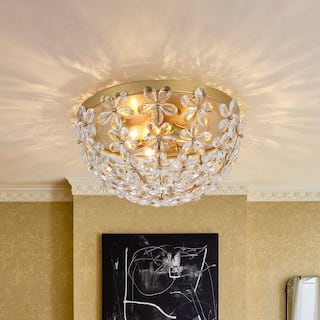 Luxury 3-Light Crystal Flower Cage Flush Mount Ceiling Light 16.5in