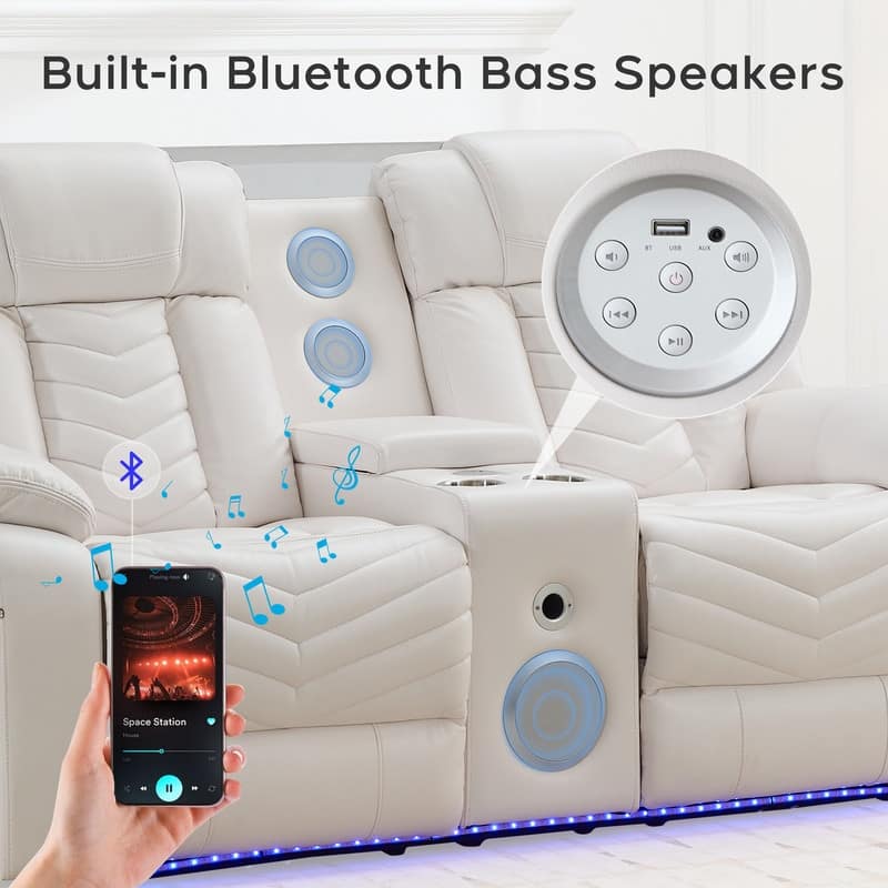 Power Recliner Sofa Set 6-Seater with Zero Gravity,Bass Speaker,Wireless Charger,USB/Type-C Ports,LED Lights,Cup Holders,Gray