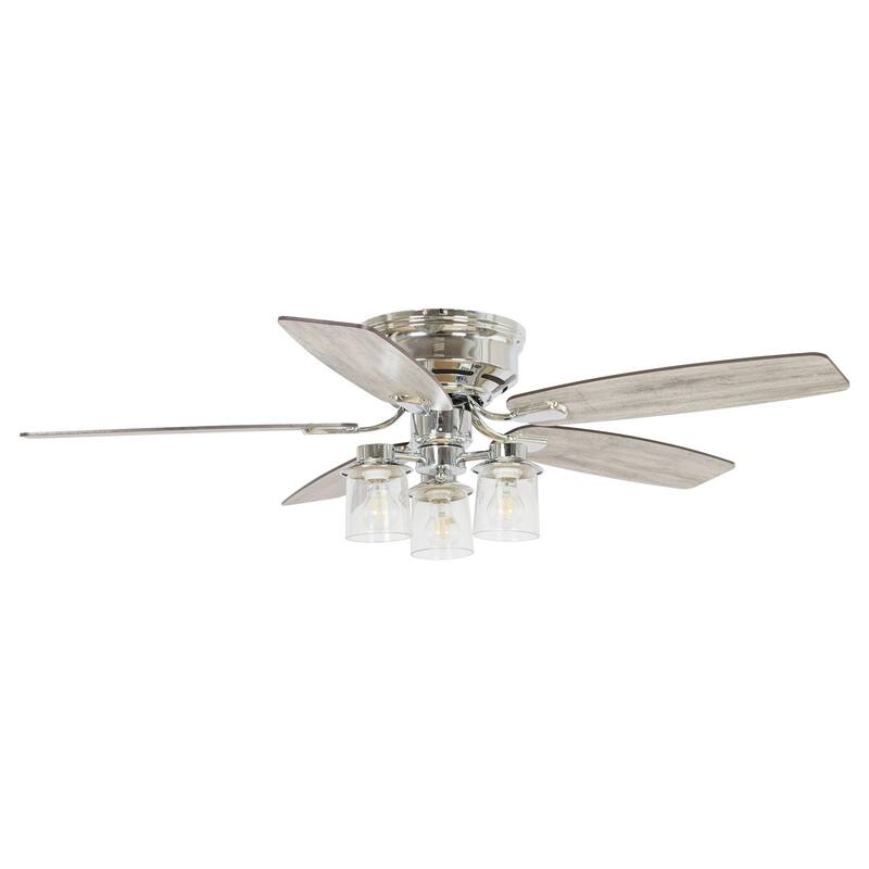 52" Classic 5-Blade Glass Low Profile Ceiling Fan Chandelier with Remote