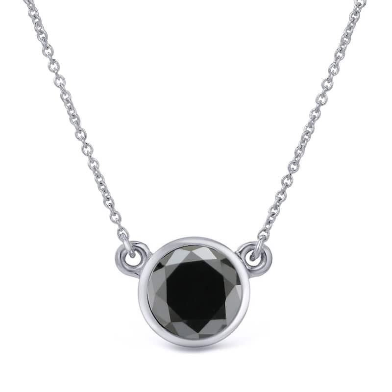Auriya 14k Gold 3/4ctw Bezel-set Solitaire Black Diamond Necklace