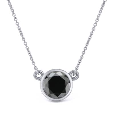 Auriya 14k Gold 3/4ctw Bezel-set Solitaire Black Diamond Necklace
