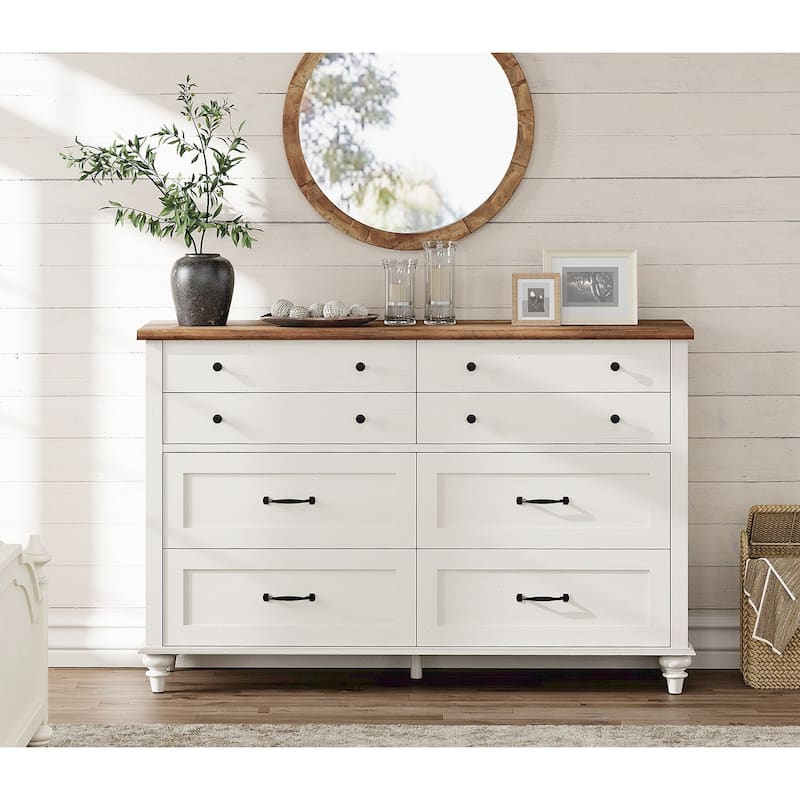 Mid Century Dresser for Bedroom with 7/8 Drawers, Wooden Kids Dresser - Off White - 8-drawer