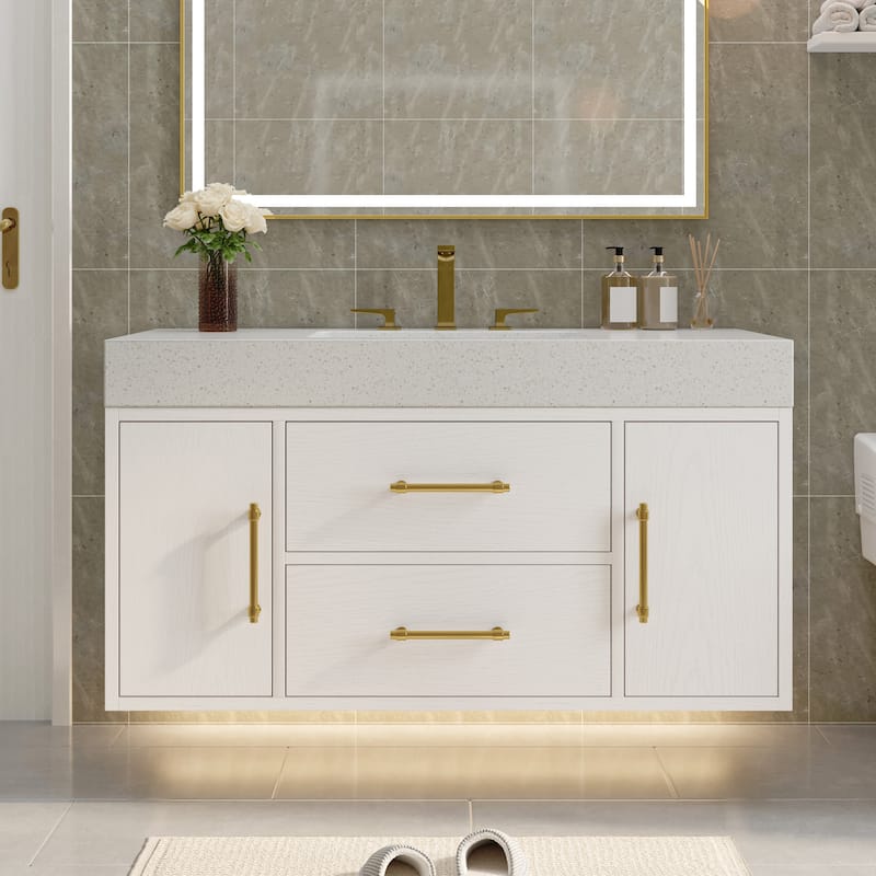 Moasis 40"/48" Wide Floating Wall Mounted Bathroom Vanity with 2 Drawers & 2 Storage Cabinet