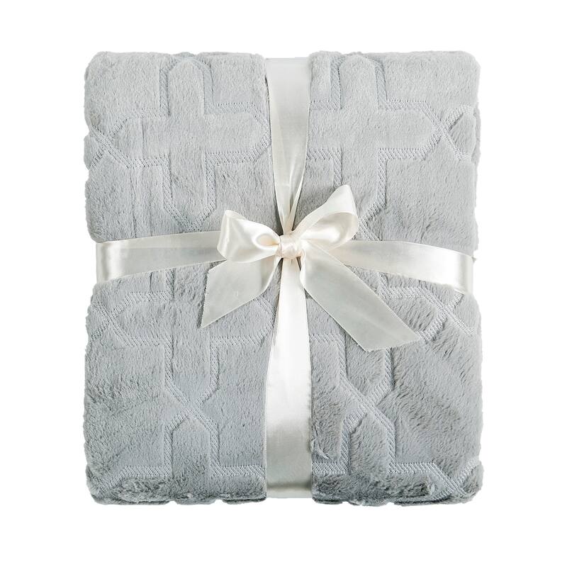 Geo Tatami Fauxfur Throw Blanket with 2 Pillow Shells