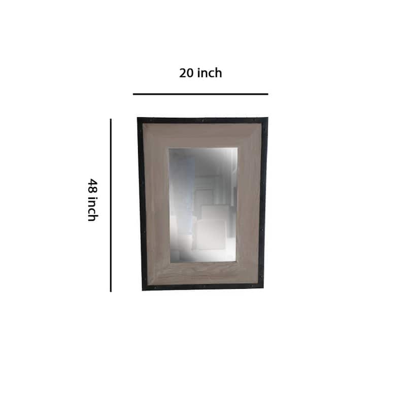 Transitional Mirror with Wooden Framing and Metal Outline, Black & Brown