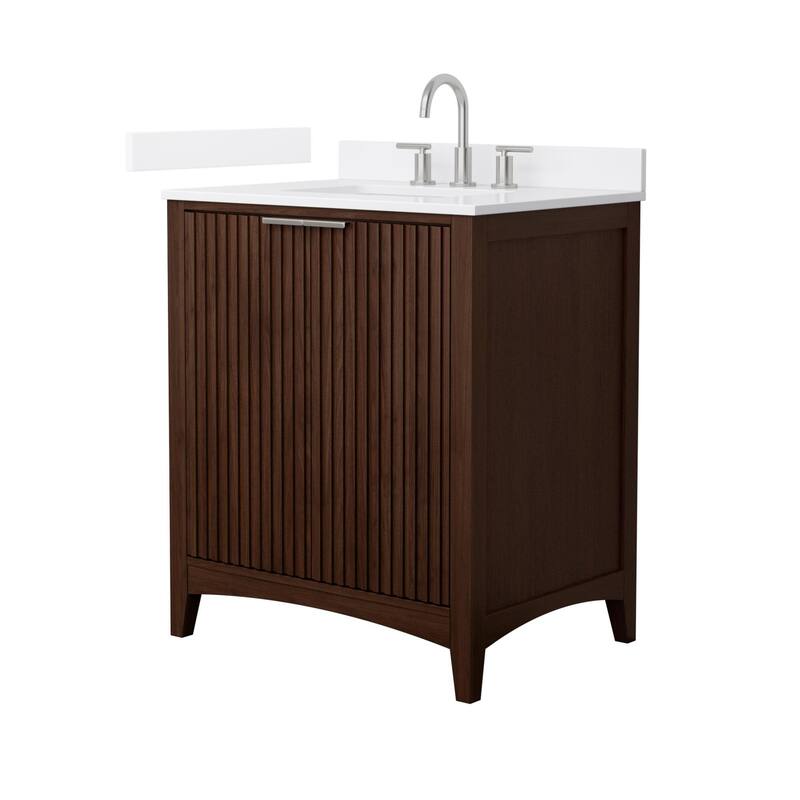 Wyndham Collection WCF9191-30S-VCA-US3MXX Palmilla 30" Free Standing - Dark Walnut / White Cultured Marble Top / Brushed