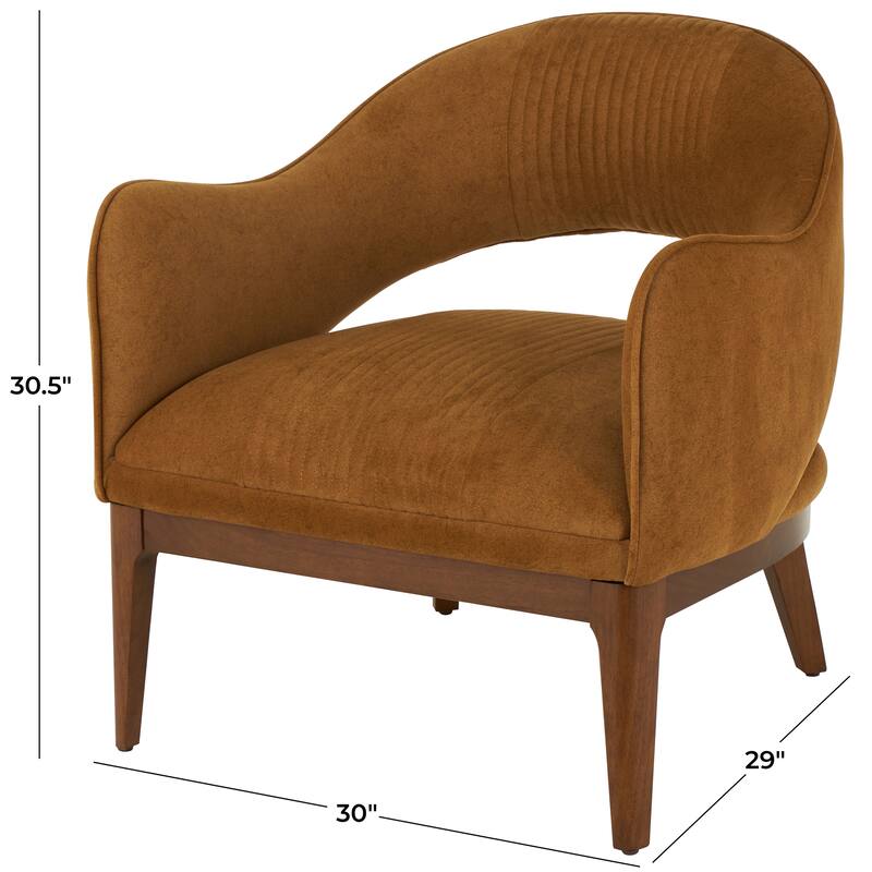 Polyester Curved Back Living Room Accent Chair with Wooden Frame - Brown - Roche River Decor