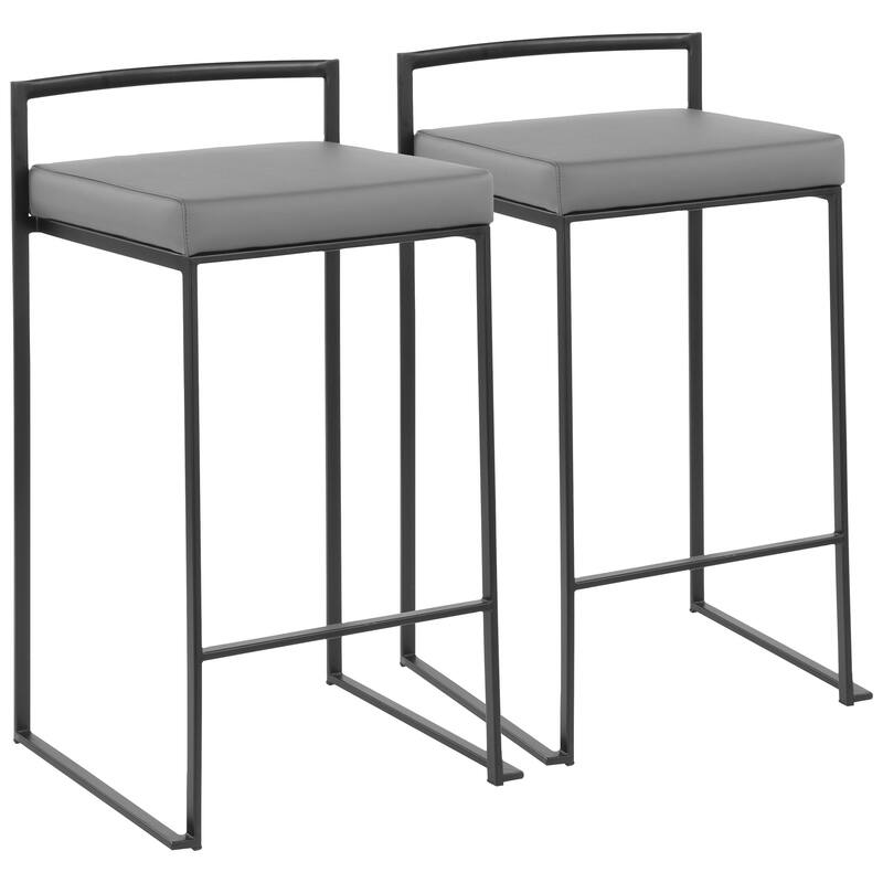 Porch & Den Forrest Contemporary Black Stackable Fully Welded Counter Stool (Set of 2) - grey faux leather