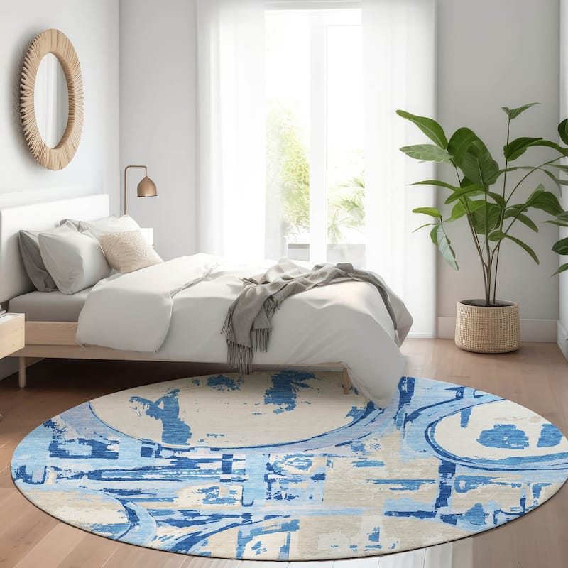 Premium Washable Super Soft Contemporary Casual Mayfield Rug - Sky - 8' x 8'