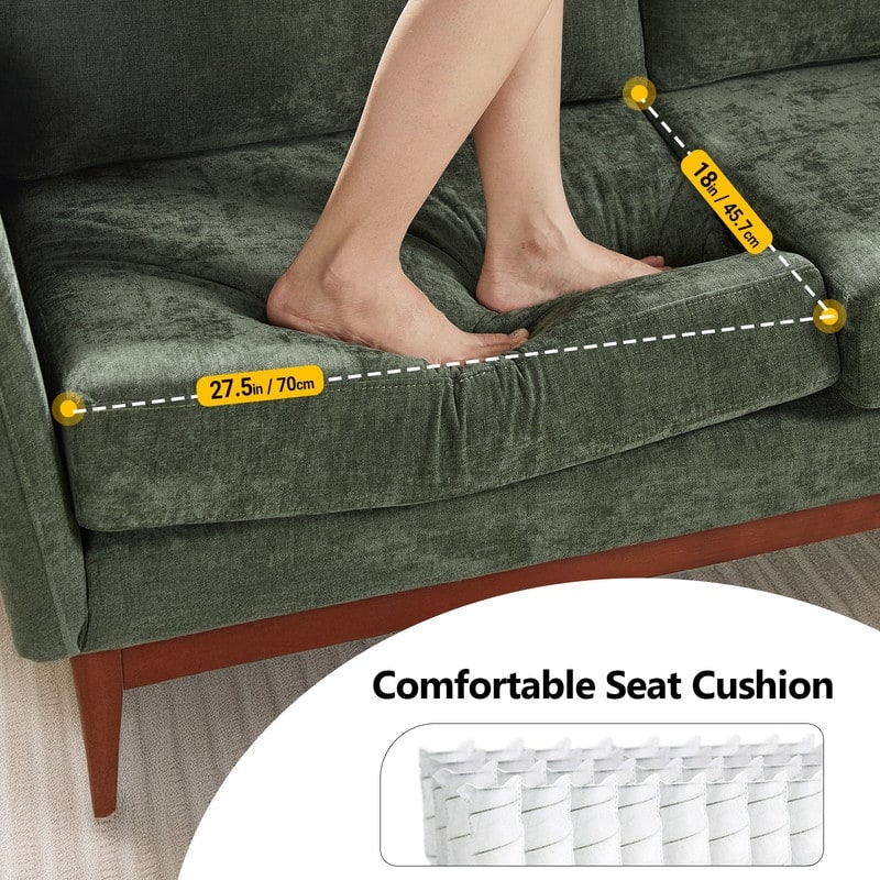 Linen Blend Mid-Century Modern Small Spaces Loveseat Two-Seater Sofa With Solid Wood Base