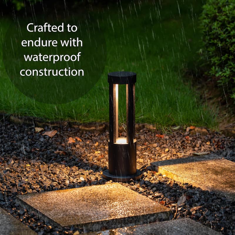 Round Black LED Garden Aluminum Light, Decorative Outdoor Bollard Light for Garden, Pathway, and Driveway