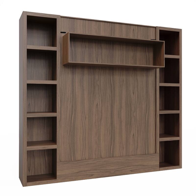 Easy-Lift Queen Murphy Wall Bed in with Two Bookshelves